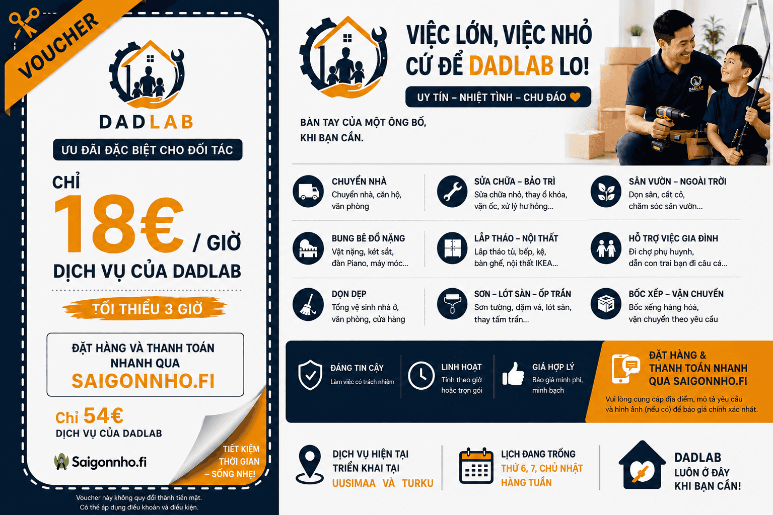 Voucher 3 giờ dịch vụ của DadLab - Free phí đi lại.